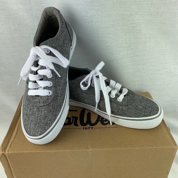 Ladies Far West Grey Canvas Sneakers - Picture 2 of 9